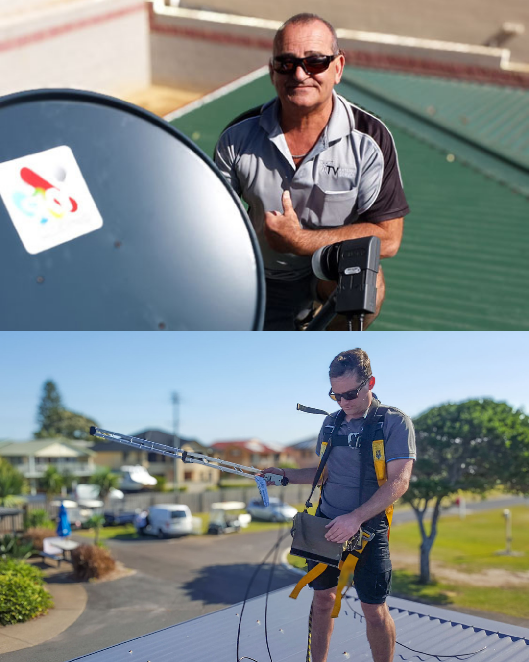 ATV Antenna Service technicians installing satellite and antenna equipment on rooftops